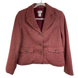 NWOT L.L.Bean Petite Wool Blend Herringbone Blazer Rust Red Tweed Jacket Size SP